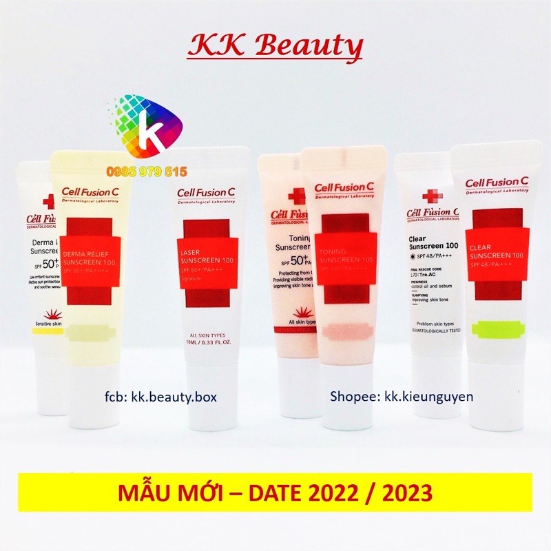 (Mini) Kem chống nắng Cell Fusion C Laser / Clear / Toning / Relief / Cure Suncreen Đỏ / Xanh / Hồng