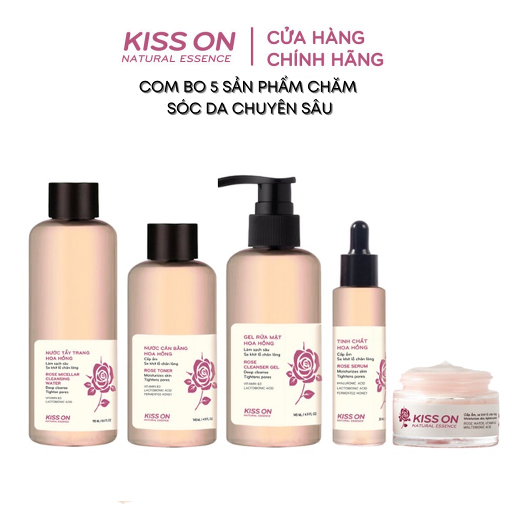 Com bo 5 sản phẩm chăm sóc da KISS ON giúp cấp ẩm sâu, làm sáng da và se khít lỗ chân lông