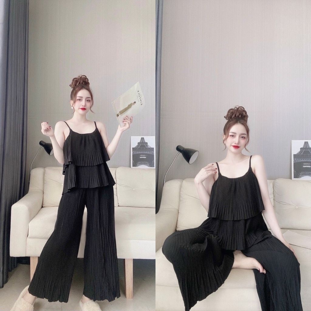 Đồ bộ mặc nhà TUTA bộ lụa 2 dây quần dài đồ ngủ nữ thiết kế dập ly cao cấp - MK08