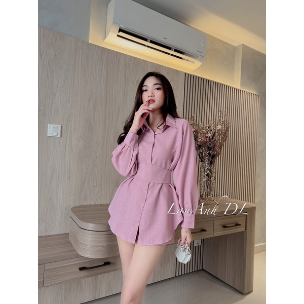 Set tơ cổ đức form giấu quần kèm belt tơ tạo điểm nhấn