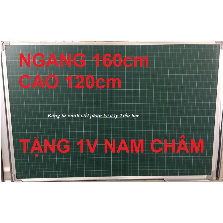 Bảng viết phấn, mặt từ xanh bằng thép nhập nhẩu hàn quốc kẻ ô ly tiểu học cho bé luyện chữ kích thước 120x160cm