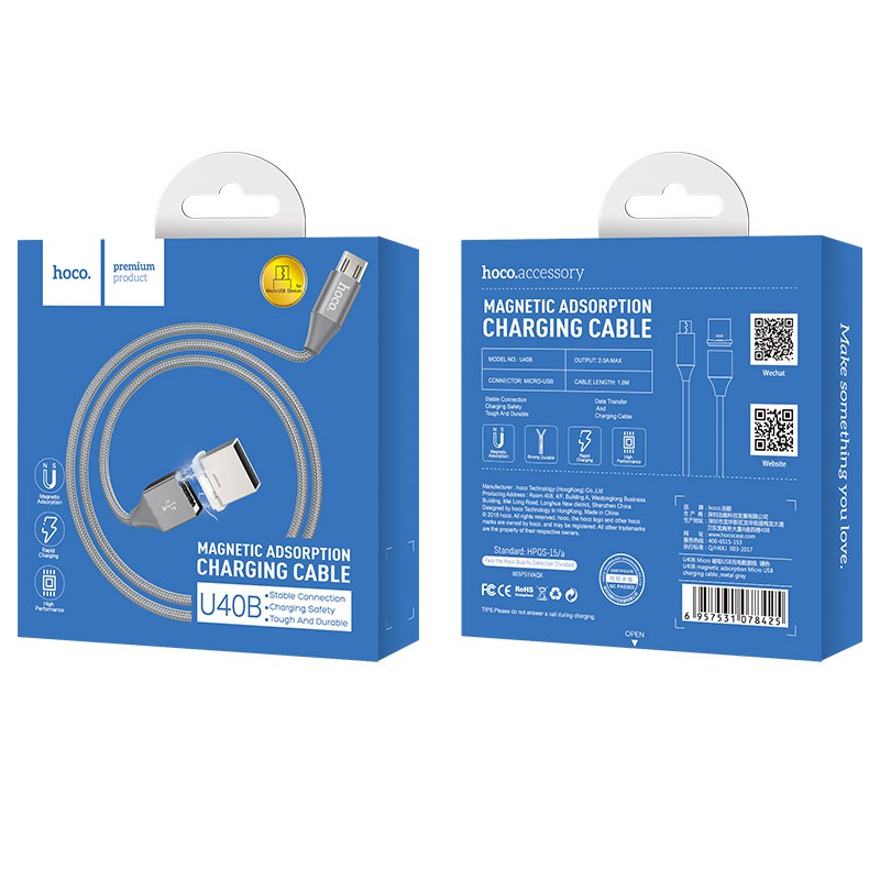 [ Hàng cao cấp]  Cáp Hoco U40B – Cáp sạc nam châm cổng lightning cho Iphone cao cấp