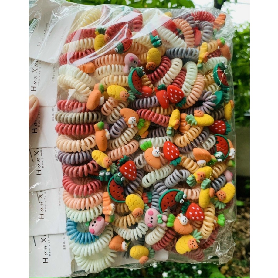 Thun Cột Tóc Lò Xo - Thun Xoắn Lò Xo Đính Charm Siêu Xinh