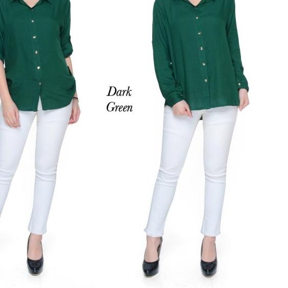 ♔ Rayon Áo Sơ Mi Cơ Bản Màu Xanh Lá Cây Cơ Bản Dành Cho Phụ Nữ Vừa Vặn Đến XL ♧
