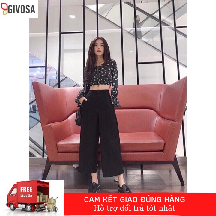 Quần lửng ống rộng culottes Goness chất vải đũi xước cao cấp thoáng mát diện hè cho nữ