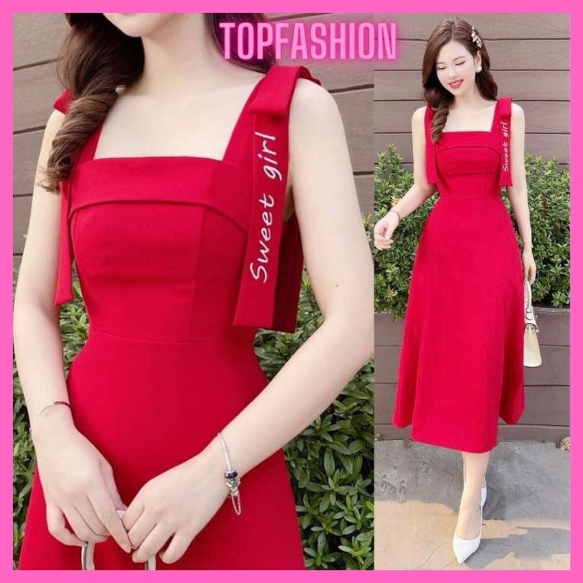 Đầm đỏ thiết kế 2 dây dáng dài cực sang trọng TOPFASHION váy nữ thời trang nữ cao cấp ôm body