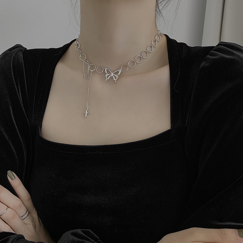 Vòng Cổ choker Ngắn Mặt Hình Bướm Phong Cách hip hop Cá Tính