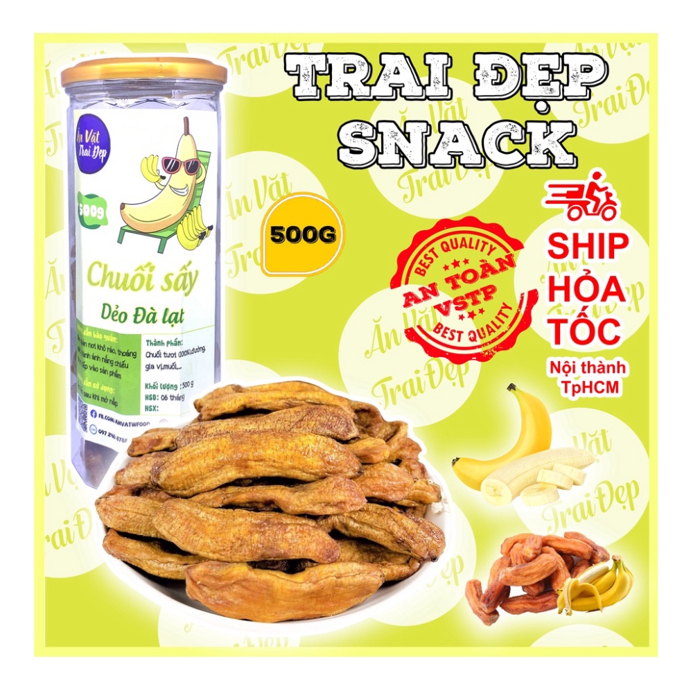 Xả Kho Chuối sấy dẻo Đà Lạt hủ Pet 500g- Trai Đẹp Snack