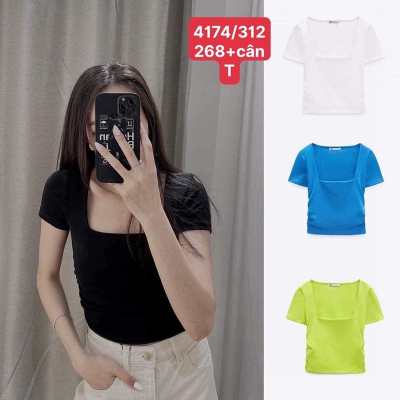 Áo thun cổ vuông Zara | Hàng hiệu vợt sale