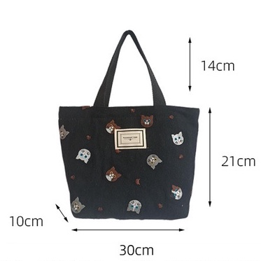 Túi xách vải bạt thêu hình mèo đáng yêu thời trang Hàn Quốc