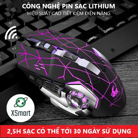 Chuột Không Dây Gaming Wolf X8 LED 7 Màu RGB, Pin Có Thể Sạc Dùng Cực Lâu, Chuột Chơi Game Không Dây