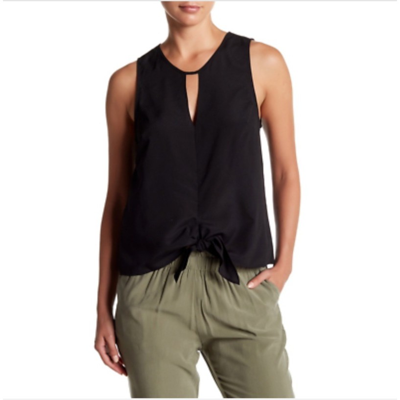 Áo lụa tank top nữ thắt nơ eo màu đen chuẩn xịn B C B G