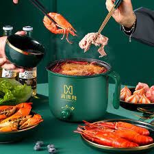 Nồi Lẩu Điện Mini Đa Năng tay cầm gỗ, Nồi Nấu Mì, Nấu Cơm 2 Nấc Nhiệt Dung Tích 1,6L Kèm Giá Hấp Tiện Lợi chống dính