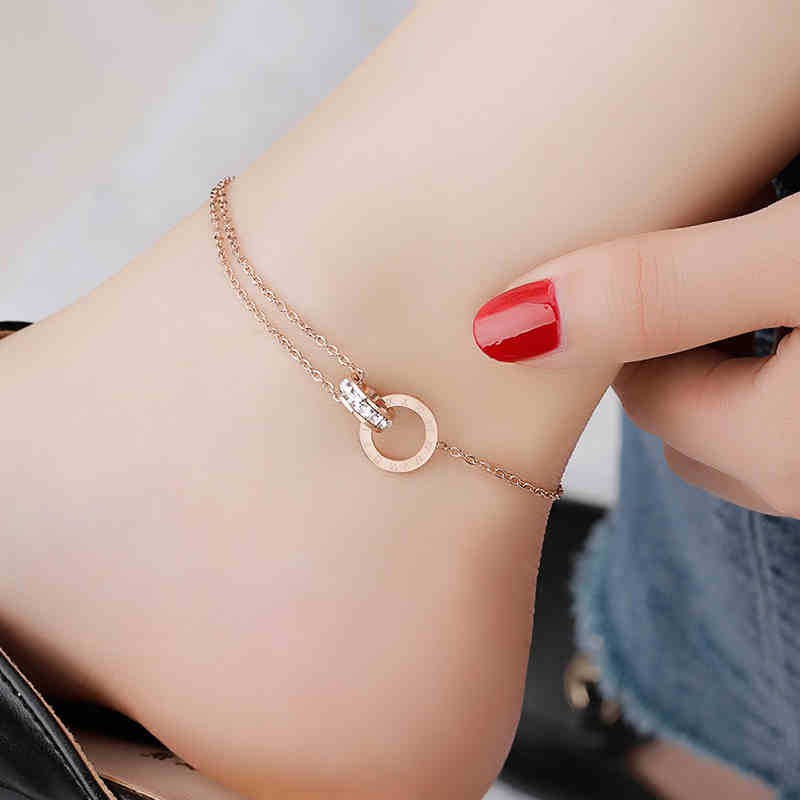 Lắc chân titan không đen không rỉ đính zircon nối nhau