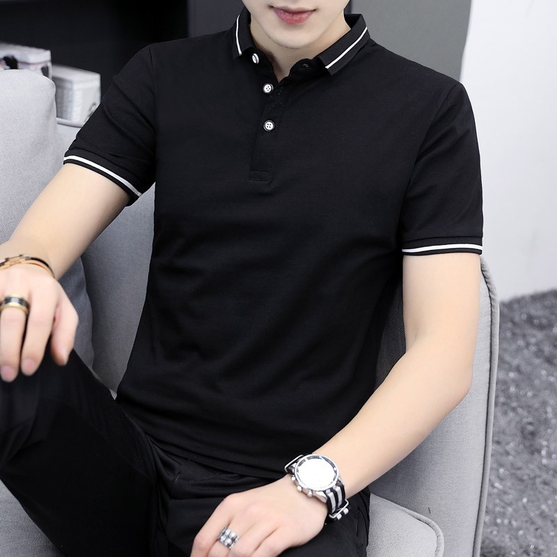 Áo phông nam ngắn tay cổ bẻ  KOREAN phối viền cao cấp : Kiểu dáng Hàn Quốc chất liệu cotton , co giãn 4 chiều(APKV) | BigBuy360 - bigbuy360.vn