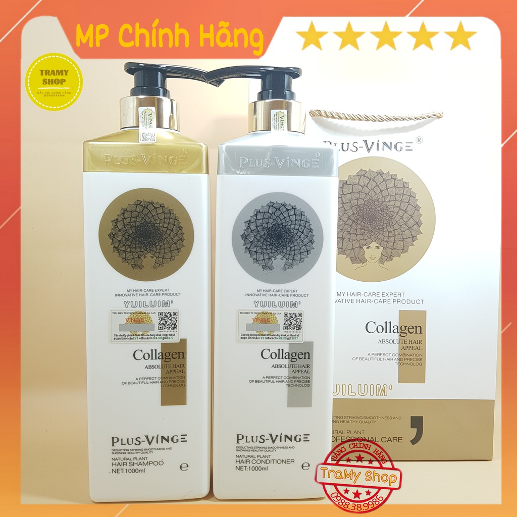 ♦️Freeship♦️ Cặp Dầu Gội Xả Collagen Vinge 1000ML mẫu mới | Siêu phục hồi mềm mượt, giữ màu tóc