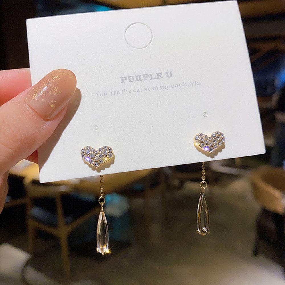 Bông Tai Thời Trang Hình Trái Tim Phối Tua Rua Dài Kiểu Hàn Quốc VANES1