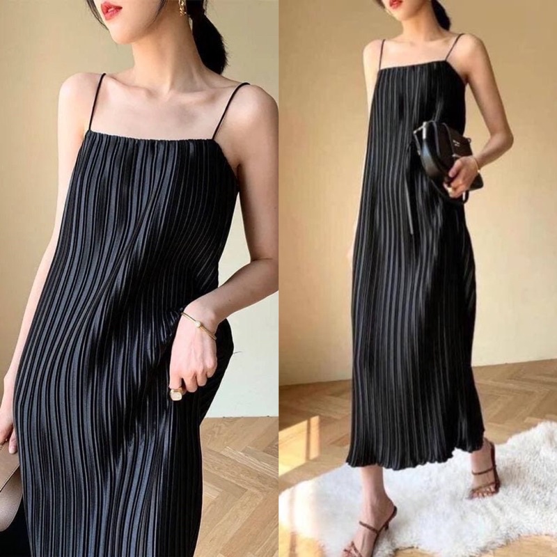 Váy dập li 2 dây nữ dáng suông chất voan lụa mềm mịn siêu đẹp - Đầm maxi dài nữ capnhatxuhuong