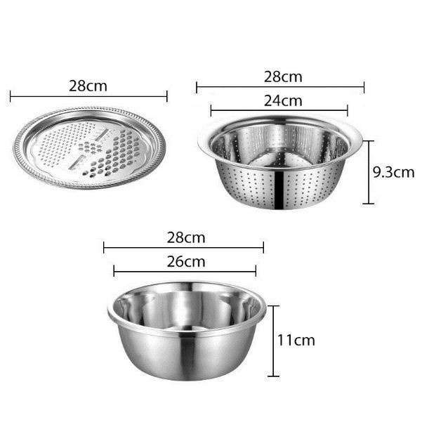 Bộ rổ nạo rau củ 3 món - Rổ nạo rau củ kiêm rổ và chậu inox cao cấp đa năng,tiện lợi dùng nhà bếp