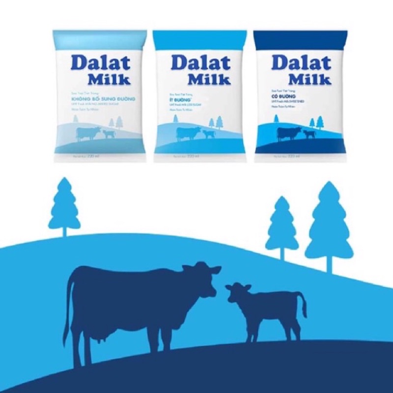 Thùng 48 bịch sữa tươi Đà Lạt Milk 220ml có đường-ít đường-không đường