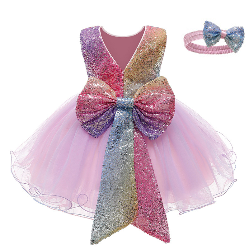 Baby Girls Dress Newborn Baby Birthday Clothes Girls Tutu Dress Wedding Gown Princess Party Dresses for Girls Kids Birthday Rainbow Dress