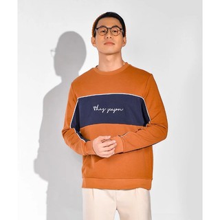 [SWEATER ROUTINE] Áo thun tay dài nam màu cam nâu thêu chữ