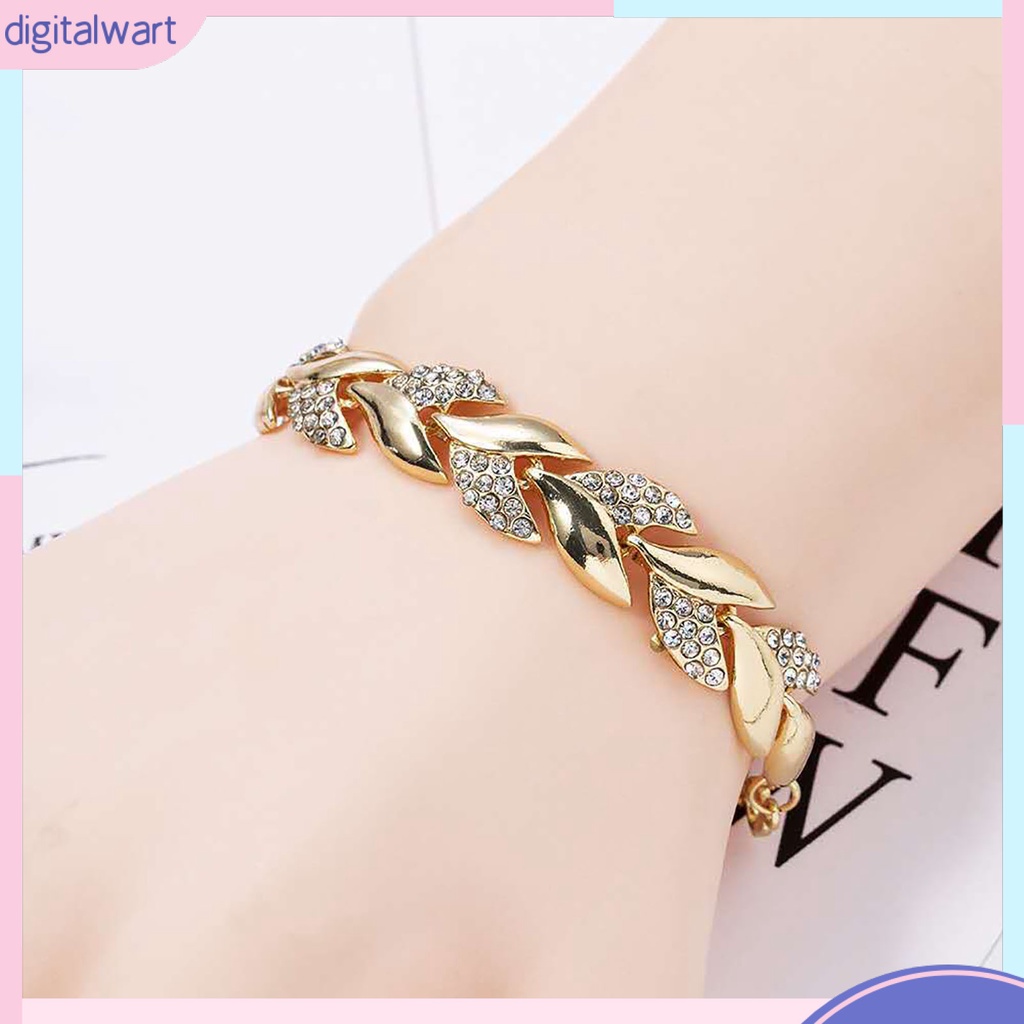 Vòng tay hợp kim mặt hình chiếc lá đính đá lấp lánh sang trọng có thể điều chỉnh dành cho nữ giới