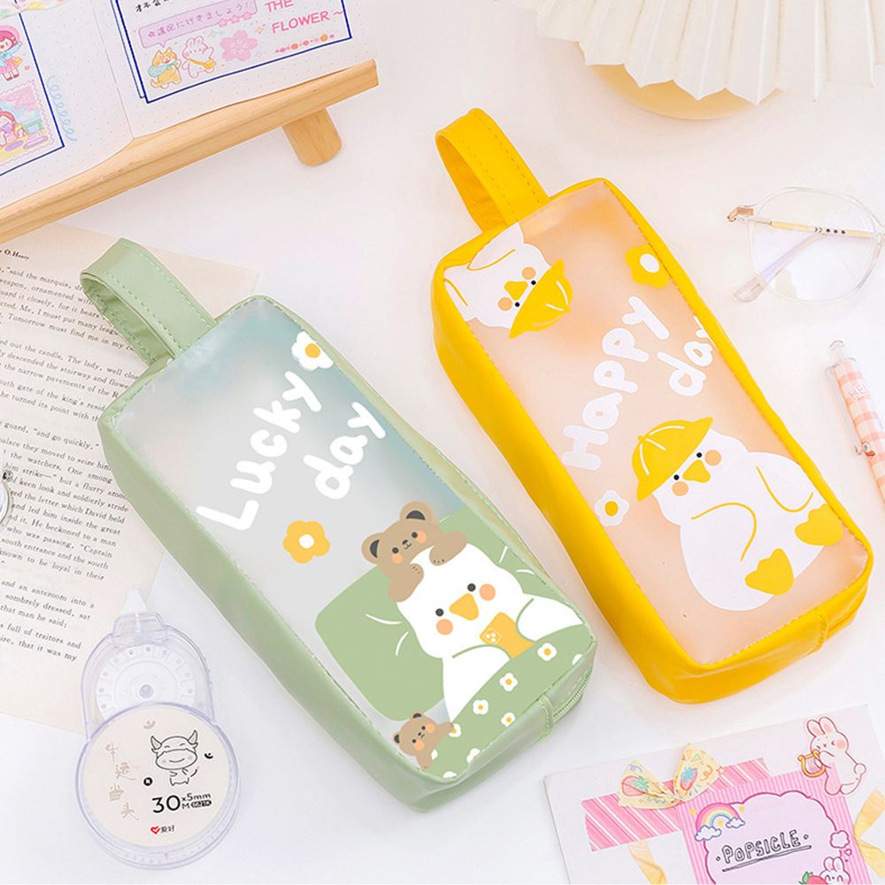 ELLSWORTH Túi đựng bút/ mỹ phẩm trong suốt chống thấm nước sức chứa lớn in họa tiết hoạt hình dễ thương nhiều màu sắc