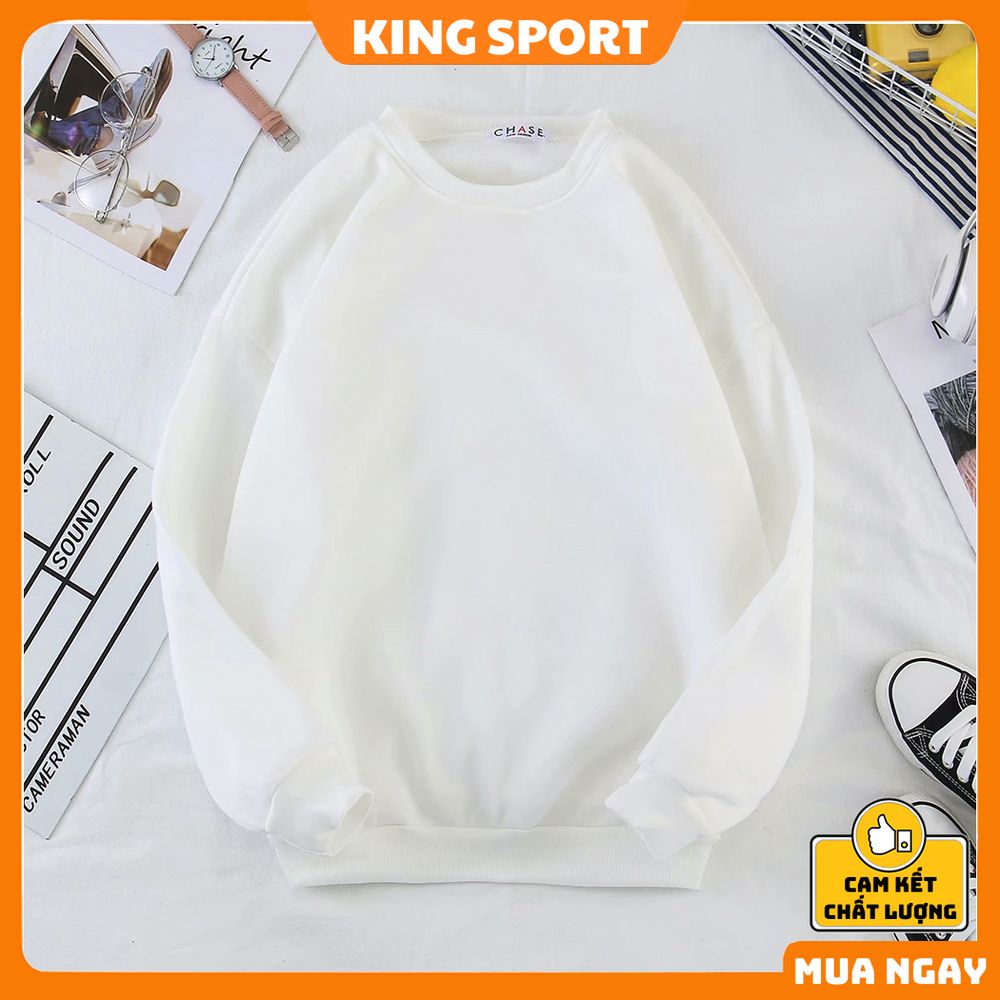 Áo sweater nỉ trơn nam nữ form rộng unisex hàn quốc KING SPORT Áo nỉ trơn cổ tròn dài tay lót nỉ ấm áp cao cấp