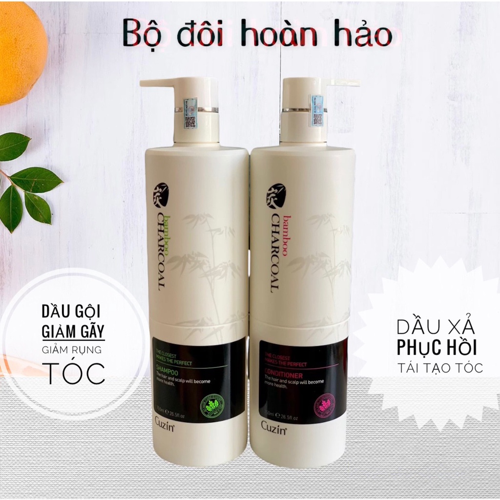 Cặp Gội Xả Than Tre CUZIN 750ml | Giảm Rụng Tóc, Kích Mọc Tóc, Phục Hồi Tóc Khô Xơ | CT81