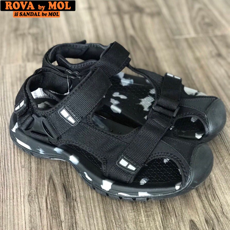 Giày Sandal Nam Bít Mũi Hiệu Rova Đế Cao Su Quai Dù Đi Làm Đi Phượt Đạp Xe Màu Đen Camo Mã RV25