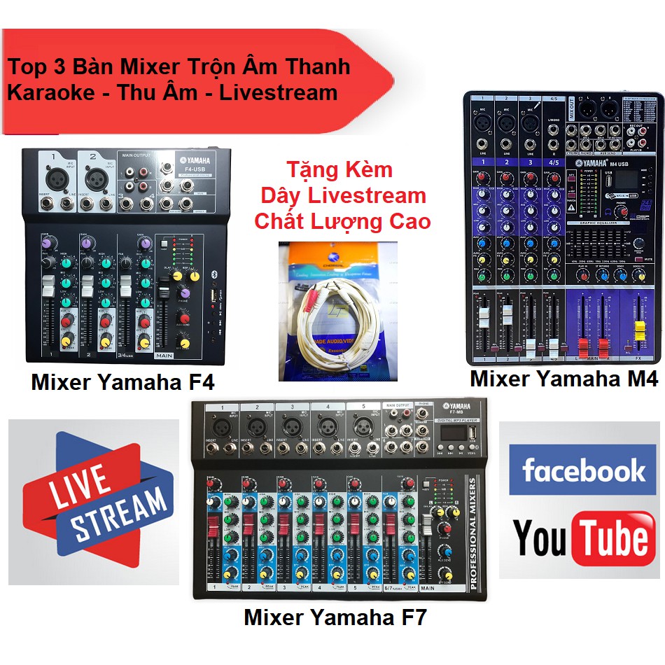 Bộ Trộn Âm Thanh Karaoke, Mixer Yamaha F4, F4, M4, Có Bluetooth Chính Hãng Bảo Hành 12 Tháng - Tặng Kèm Dây Livestream