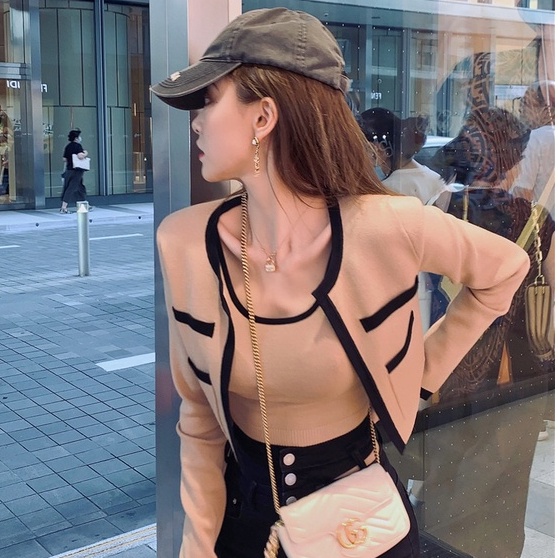 NUZIRO  Bộ áo khoác cardigan  dệt kim và áo dây phong cách Hàn Quốc cho nữ