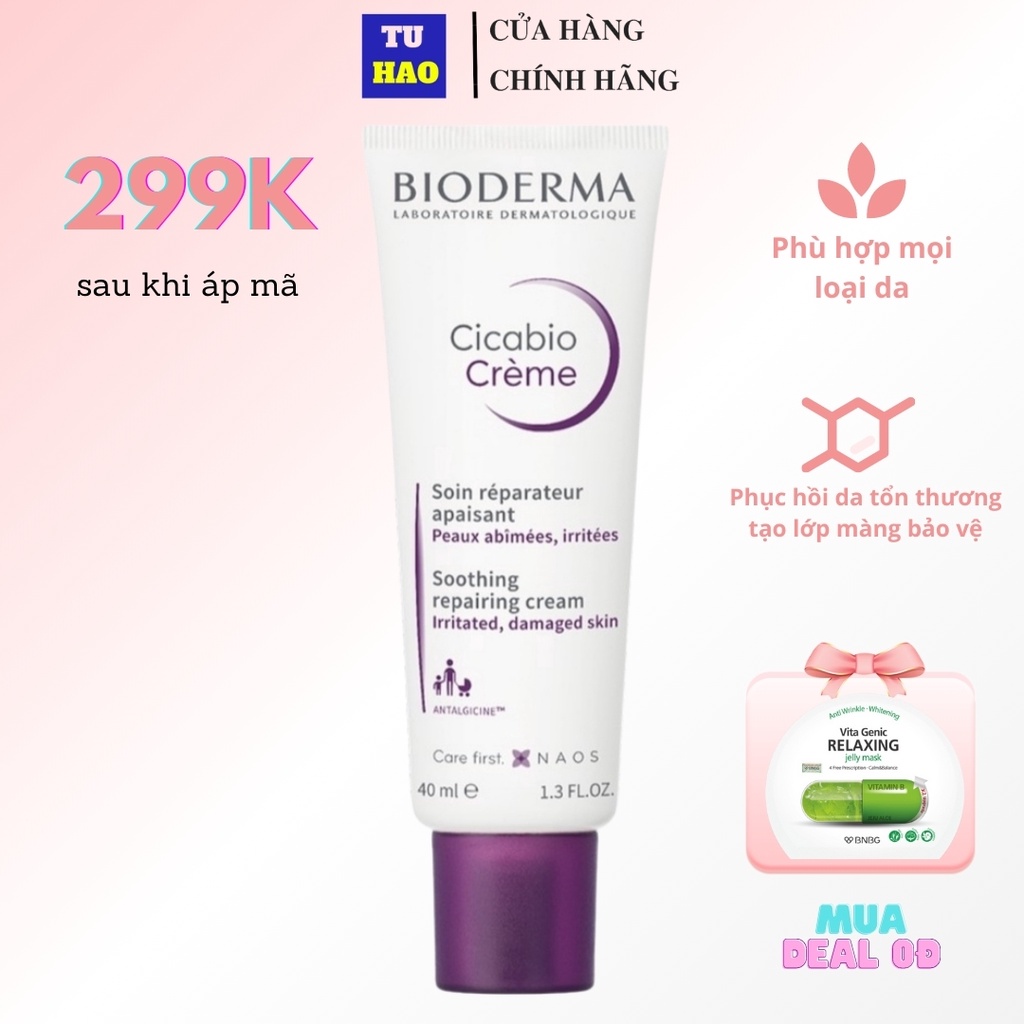 Kem dưỡng Bioderma Cicabio Creme phục hồi làm dịu da kích ứng 40ml