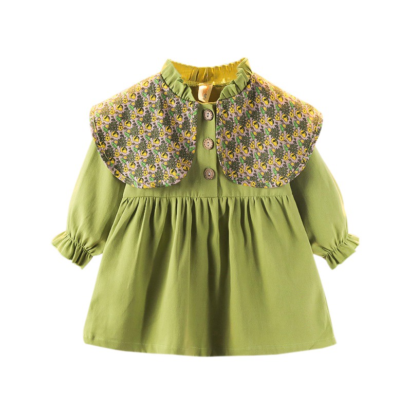 Đầm Cổ Búp Bê In Họa Tiết Hoa Thời Trang Xuân Thu Xinh Xắn Cho Bé Gái