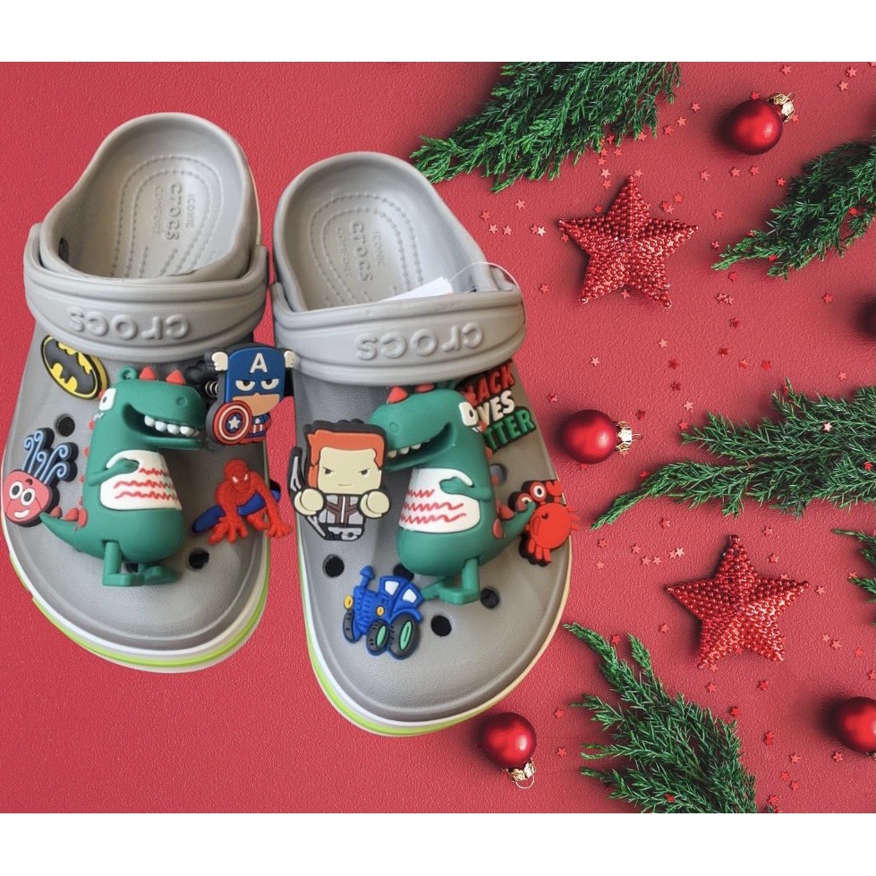 🔥 Bán Chạy . Dép Sục Crocs Baya  Xám + Charm Cho Bé Trai Gái . Sản Phẩm Cao Cấp, Nhừa Không Mùi . Tr