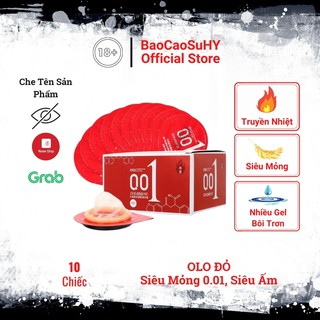 Bao cao su olo 0.01 đỏ, siêu ấm, siêu mỏng 0.01mm hộp 10 bcs