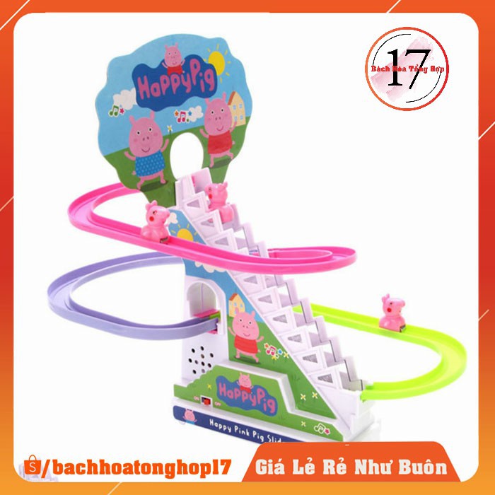 Đồ chơi cho bé cầu trượt lợn con Peppa pig, ô tô đồ chơi trẻ em thông minh chạy điện tự lắp ráp