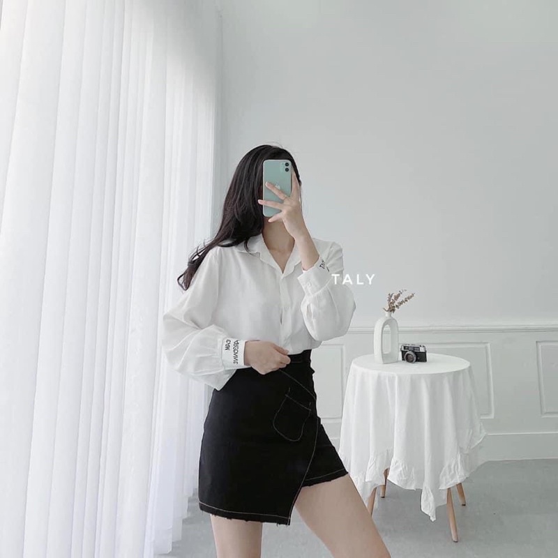Áo sơ mi lụa tay chữ b75