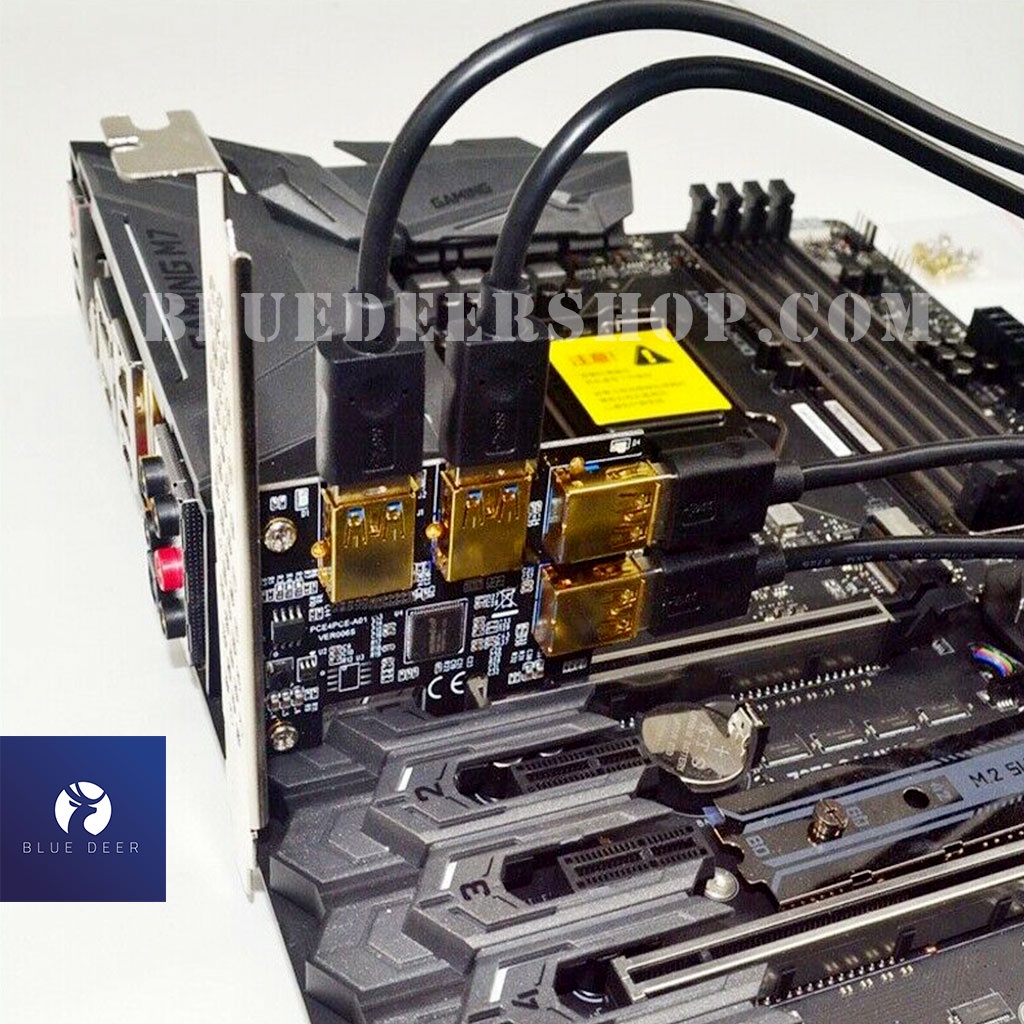 Bộ Chuyển Đổi PCI-E 1 Sang 4 Pci 16X Pci-E mạ màu vàng - 1X Sang 4 Pci E Usb 3.0 - 4 Khe Cắm Ổn Định Và An Toàn
