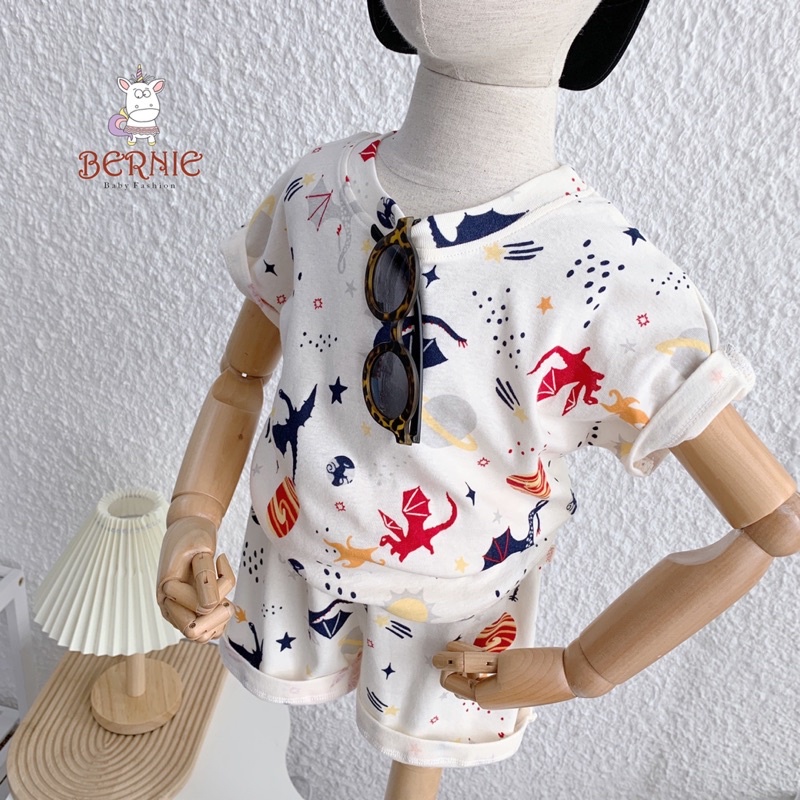Bộ cộc tay cotton zip bé trai