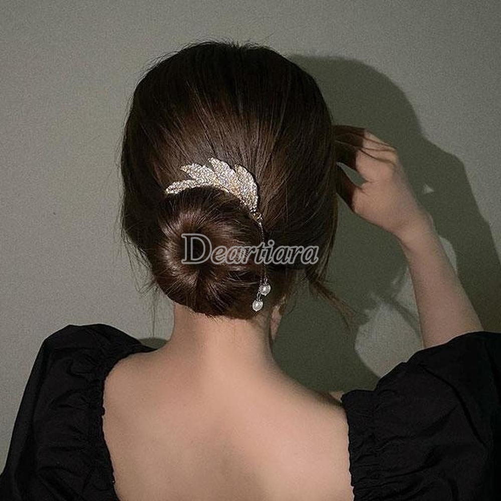 Kẹp tóc kim loại chữ U đính đá trang trí tua rua phong cách thời trang dành cho nữ