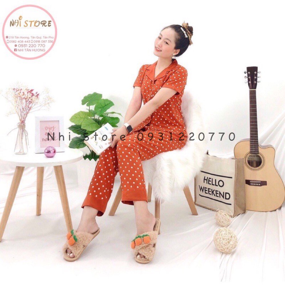 [FREESHIP 50K] BỘ MẶC NHÀ NHISTORE PIZAMA  QUẦN DÀI TAY NGẮN HỌA TIẾT CHẤM BI SIZE 45-75KG