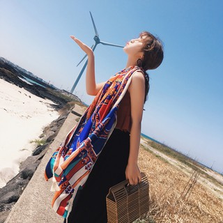 Khăn choàng thổ cẩm đi biển - Khăn choàng boho thời trang họa tiết cam xanh - Mã VS027