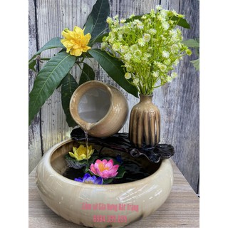 Bộ bát hoa thác nước phong thủy gốm gia hưng bát tràng p30h24500