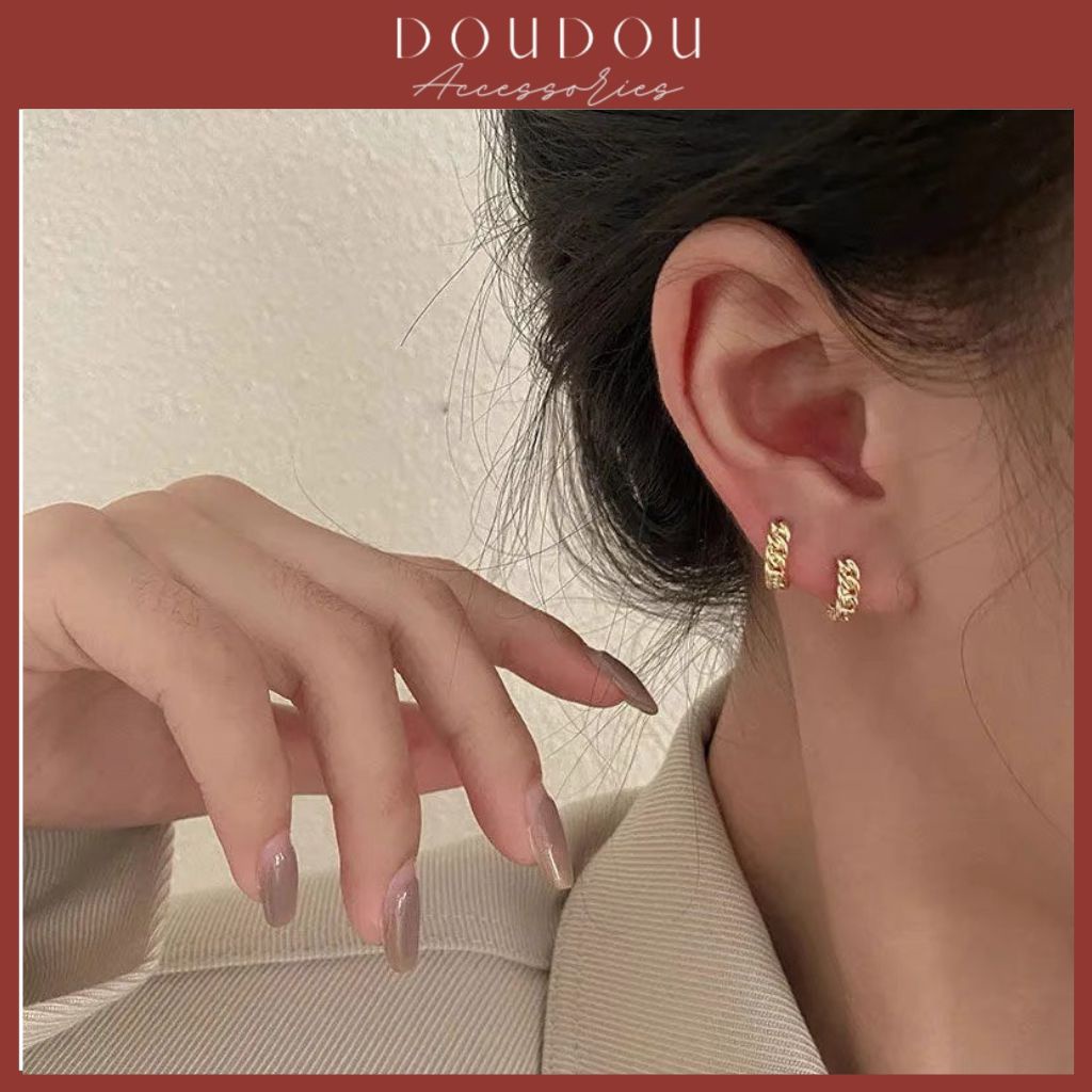 Bông tai nữ tròn chất liệu bạc 925 Doudou Phụ kiện Khuyên hoa tai tròn nữ cá tính phong cách Hàn Quốc thời trang EH006