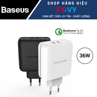 Củ sạc nhanh 2 cổng Quick charge 3.0 MA21 cao cấp, tổng công suất 36W - Chính hãng phân phối