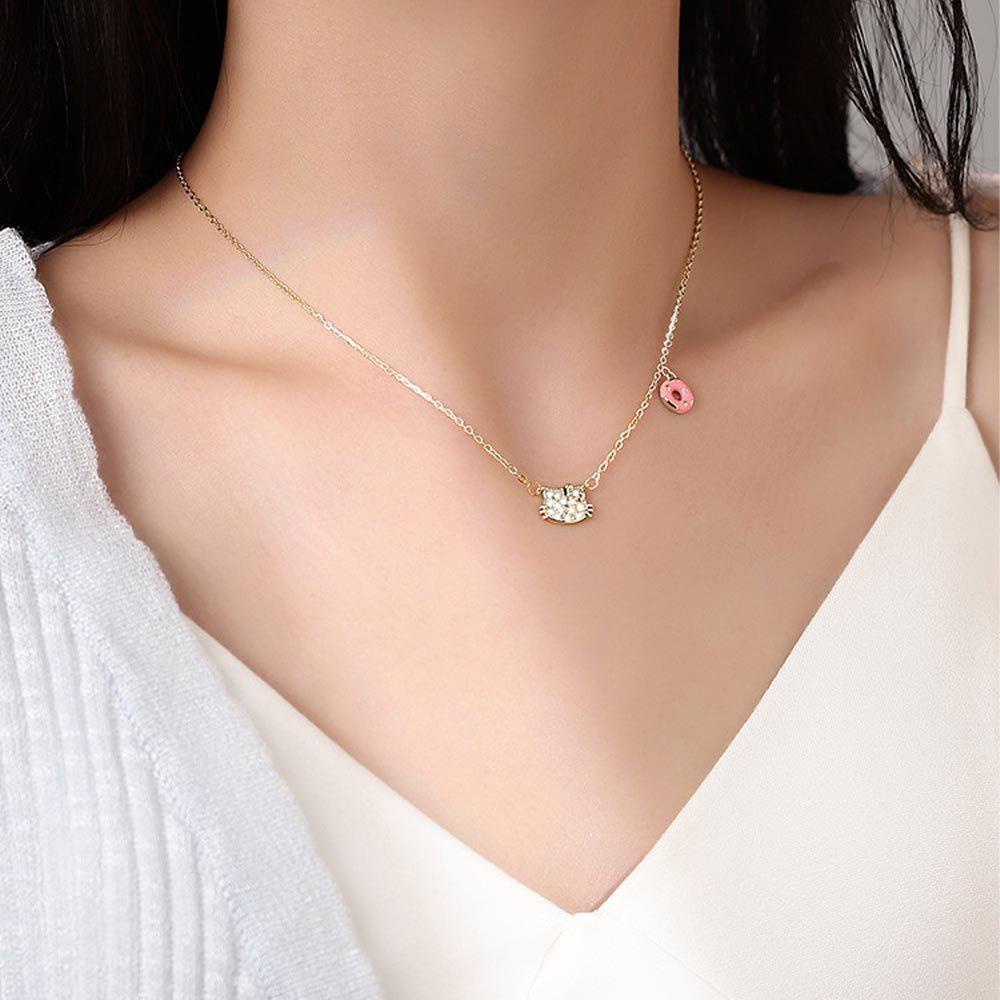 Dây Chuyền Mặt Hình Bánh Donut / Trái Tim / Mèo Dễ Thương Phong Cách Vintage Hàn Quốc