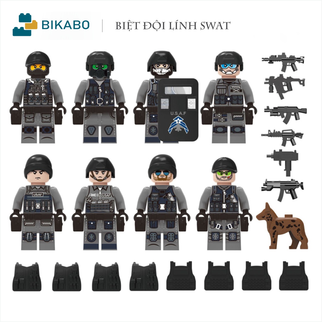 Mô hình lắp ráp minecraft, đồ chơi lắp ráp mô hình lính swat màu xám , BIKABO