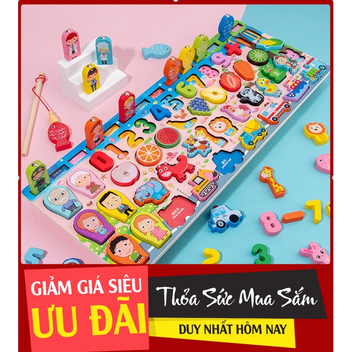 Bộ đồ chơi bảng số BBS và chữ cái thông minh, bộ đồ chơi câu cá và ghép số học bằng gỗ